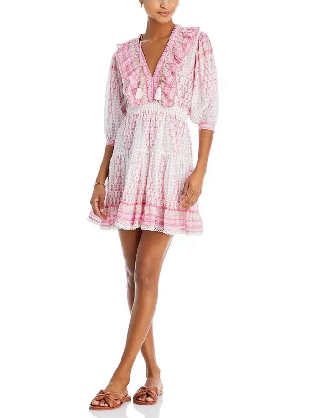 Bell by Alicia Bell Silk Cotton Dress Pink Heart Print Tassle Size L